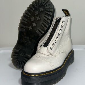 Dr. Martens White Sinclair Leather Boots with Black Accents and Zipper